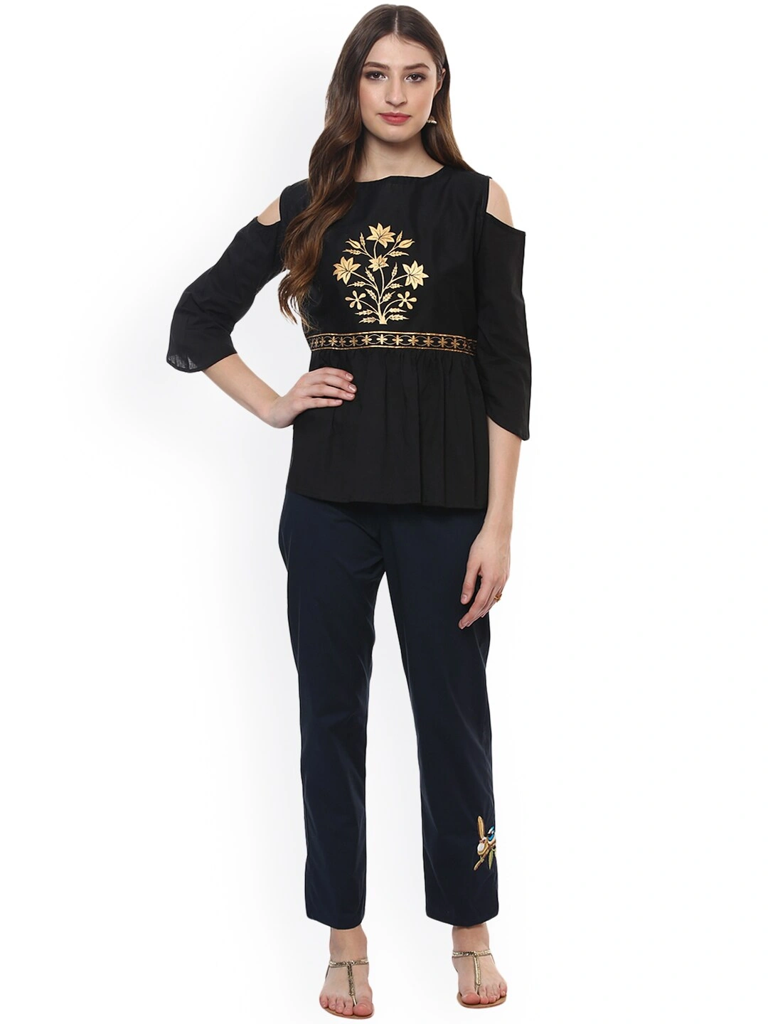 Bhama Couture Women Black Printed Top-L-4