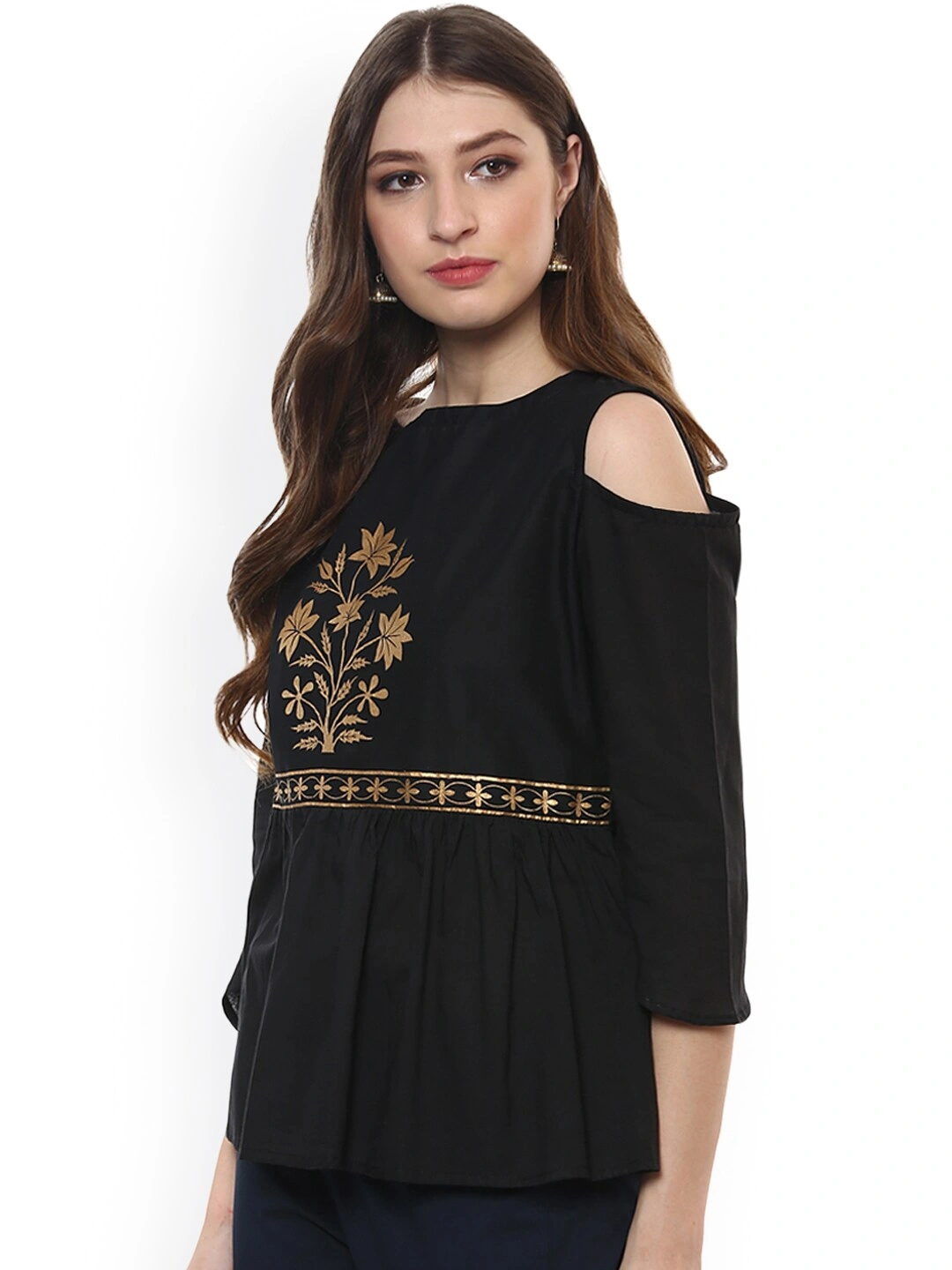 Bhama Couture Women Black Printed Top-M-1