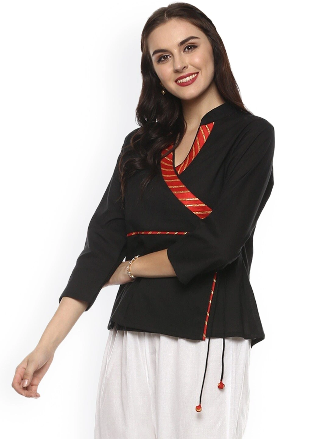 Bhama Couture Women Black Solid Wrap Top-L-1