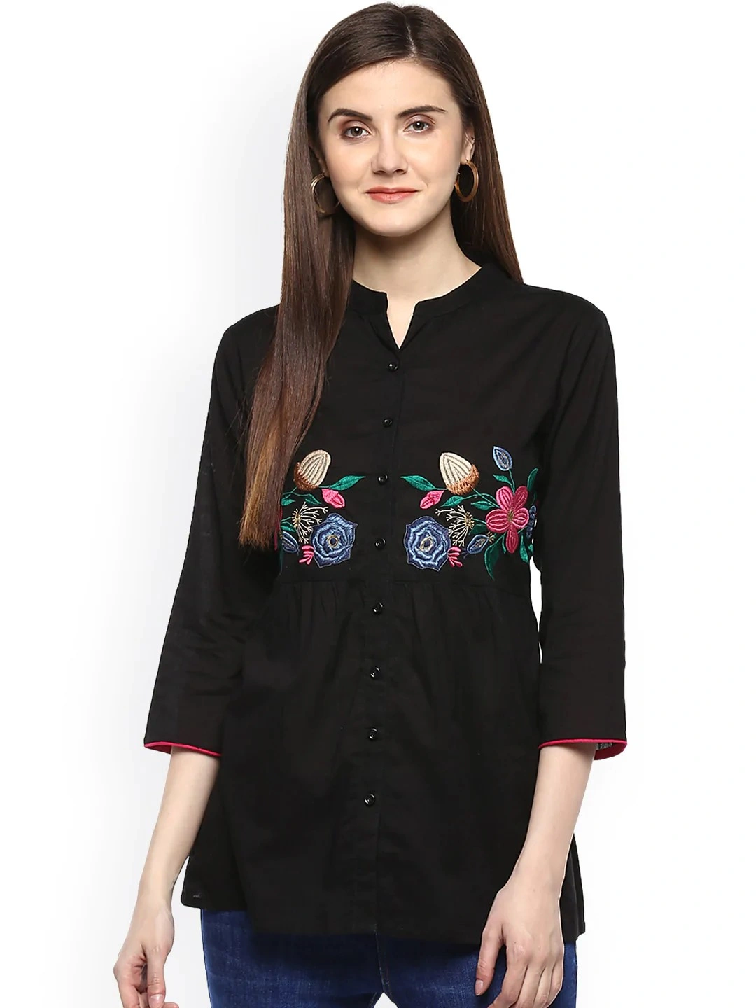 Bhama Couture Women Black Solid Shirt Style Top-TOP017_S