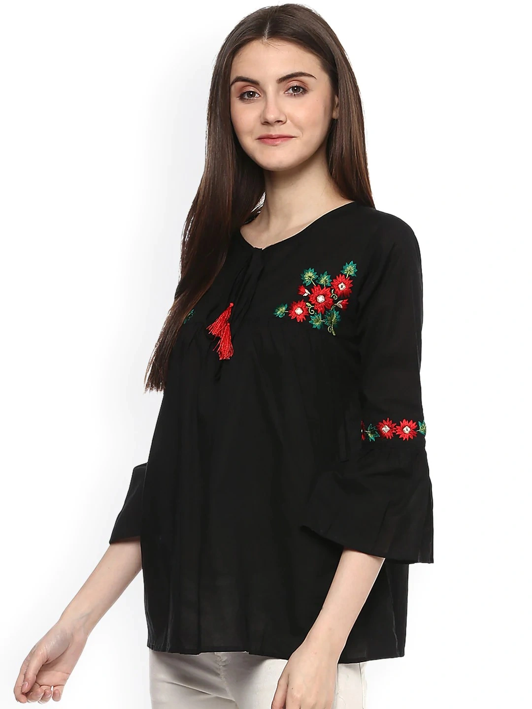 Bhama Couture Women Black Solid A-Line Top-M-1