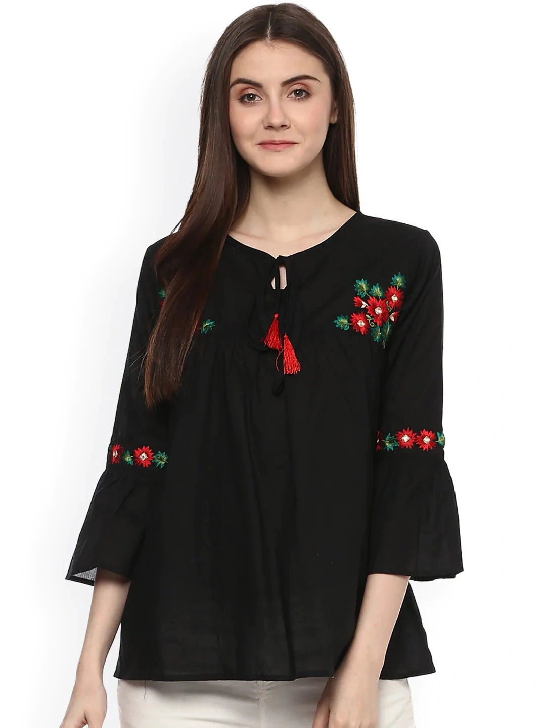 Bhama Couture Women Black Solid A-Line Top-TOP025_S