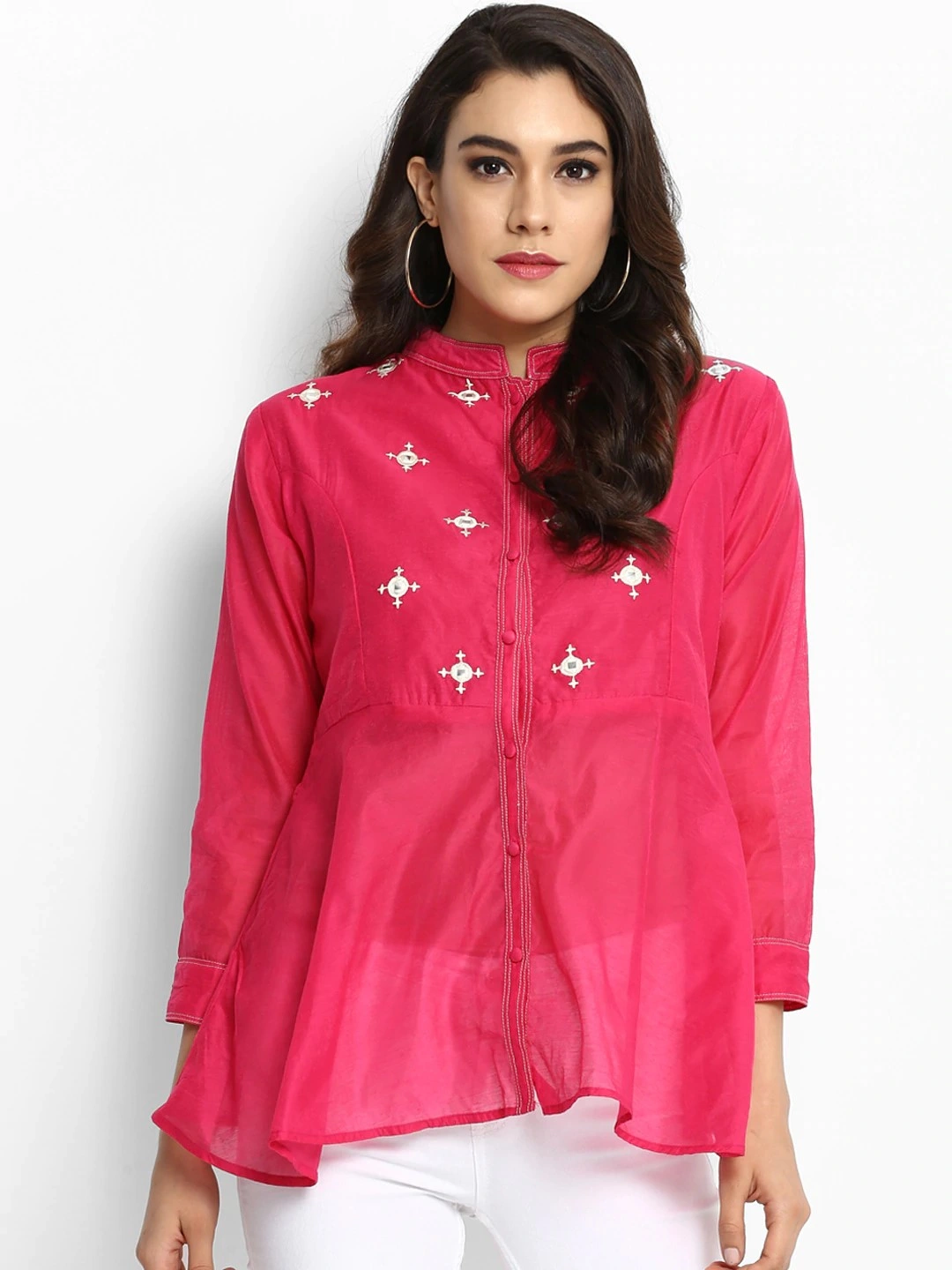 Bhama Couture Women Pink Printed Shirt Style Top-TOP034_L