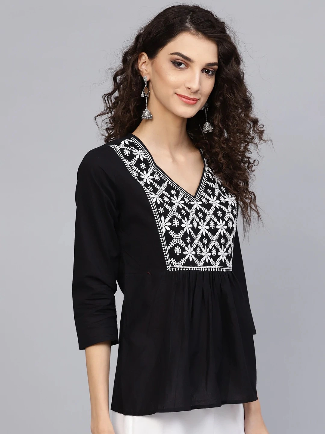 Bhama Couture Women Black Self Design Top-M-2