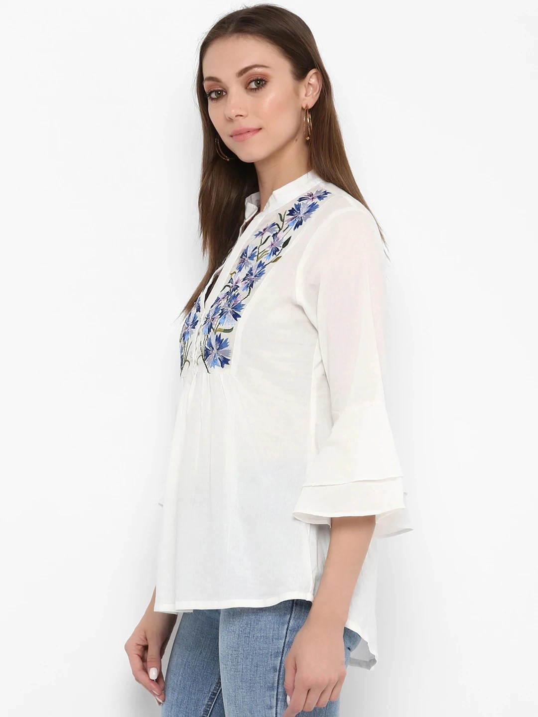 Bhama Couture Women White Printed Top-M-1