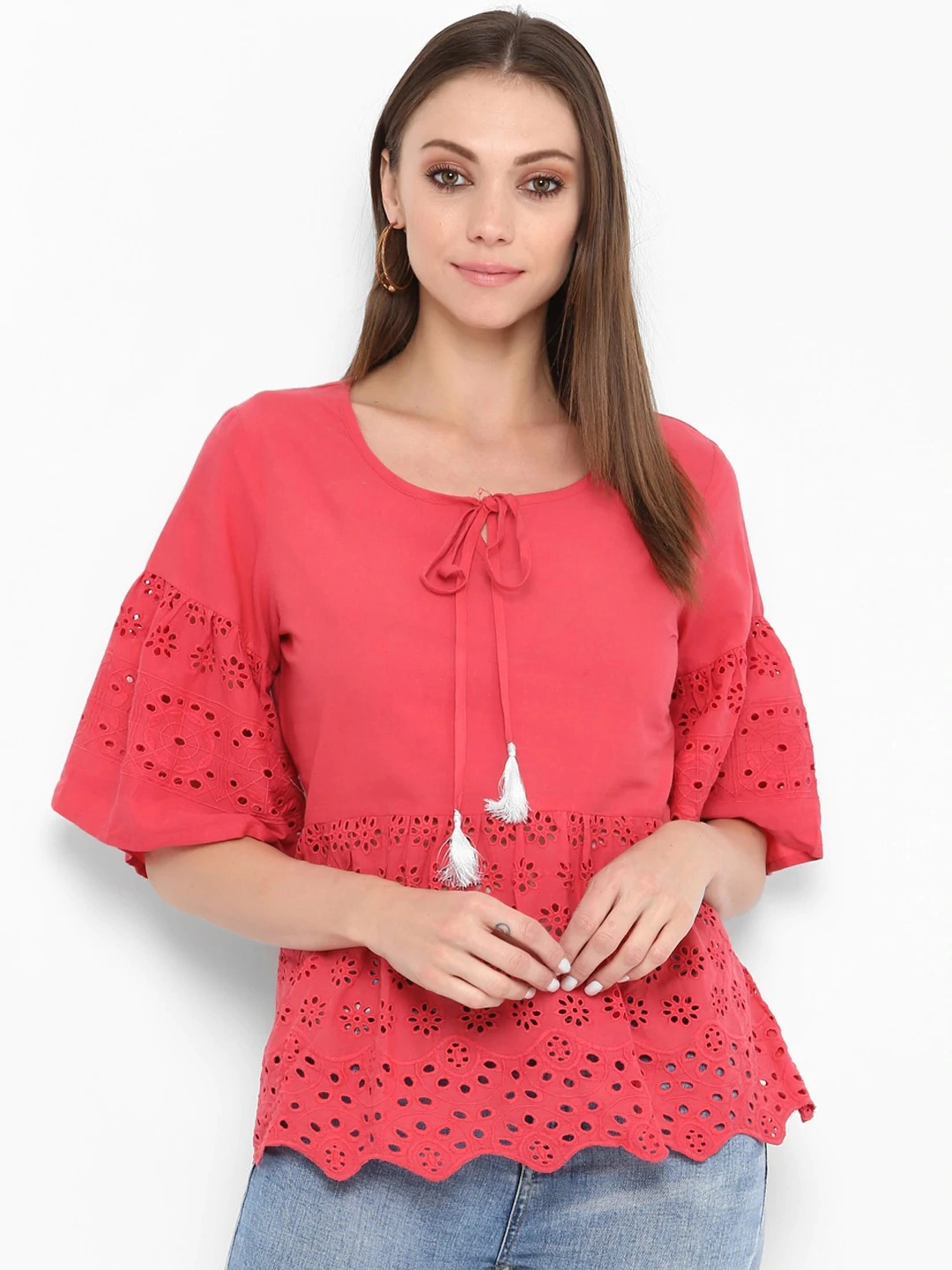 Bhama Couture Women Coral Solid Top-TOP050_M