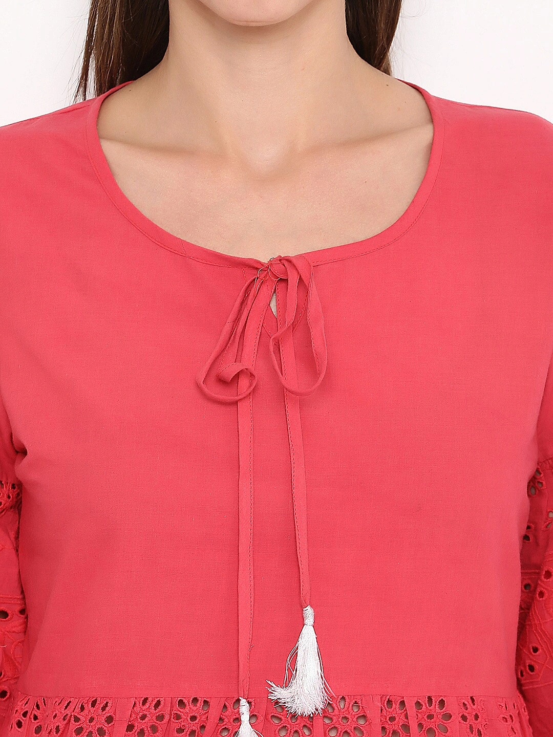 Bhama Couture Women Coral Solid Top-S-3