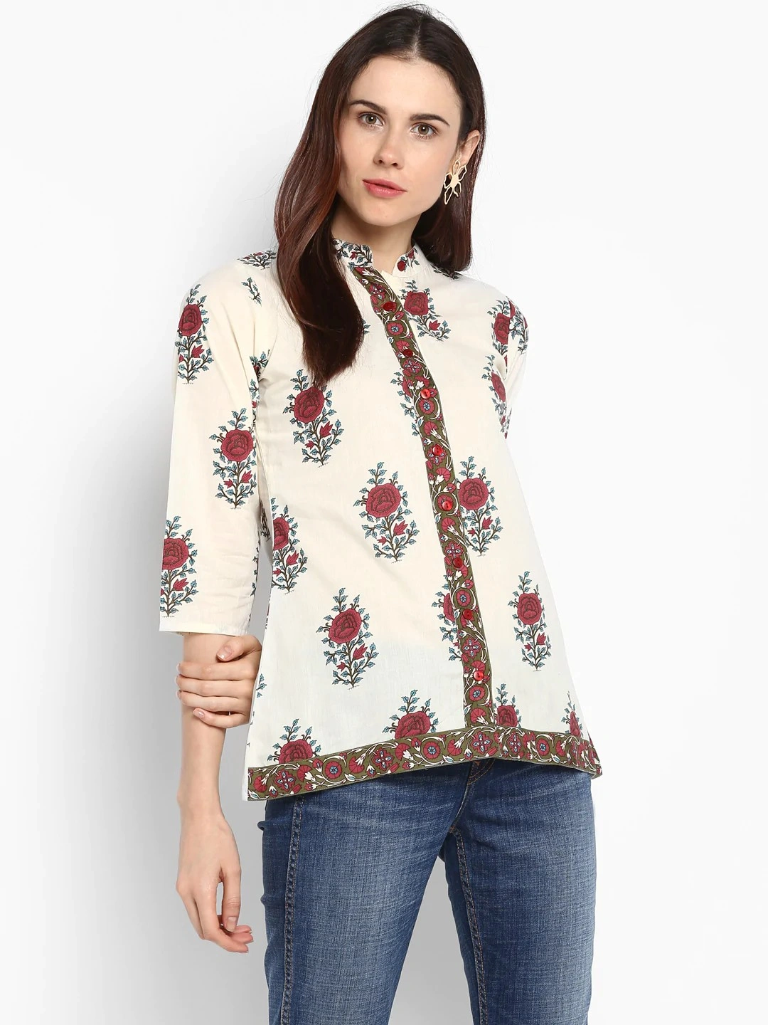 Bhama Couture Women Off-White Printed Top-TOP055_L