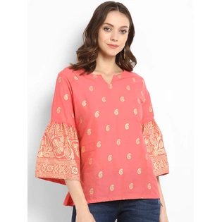 Bhama Couture Women Peach-Coloured Printed Top