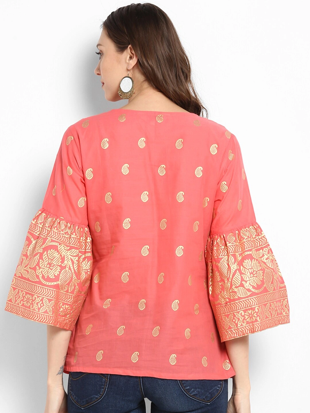 Bhama Couture Women Peach-Coloured Printed Top-M-2