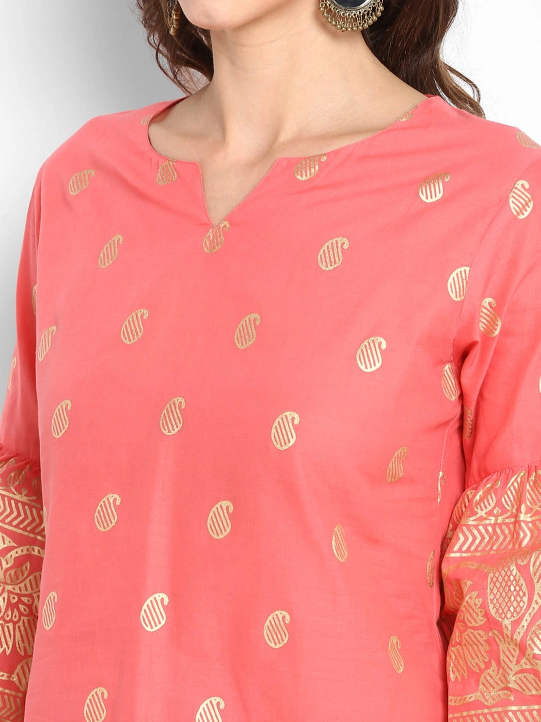 Bhama Couture Women Peach-Coloured Printed Top-M-3