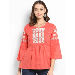 Bhama Couture Women Peach-Coloured Embellished A-Line Top