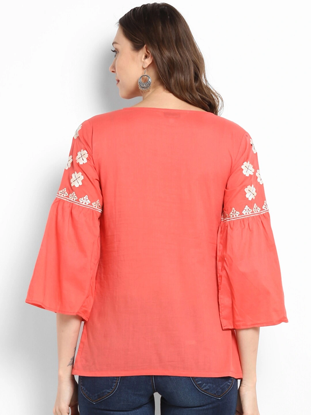 Bhama Couture Women Peach-Coloured Embellished A-Line Top-XL-2