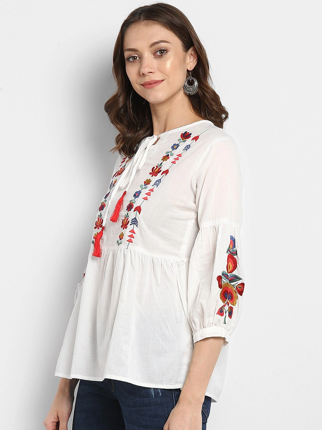 Bhama Couture Women White Printed A-Line Top-M-1