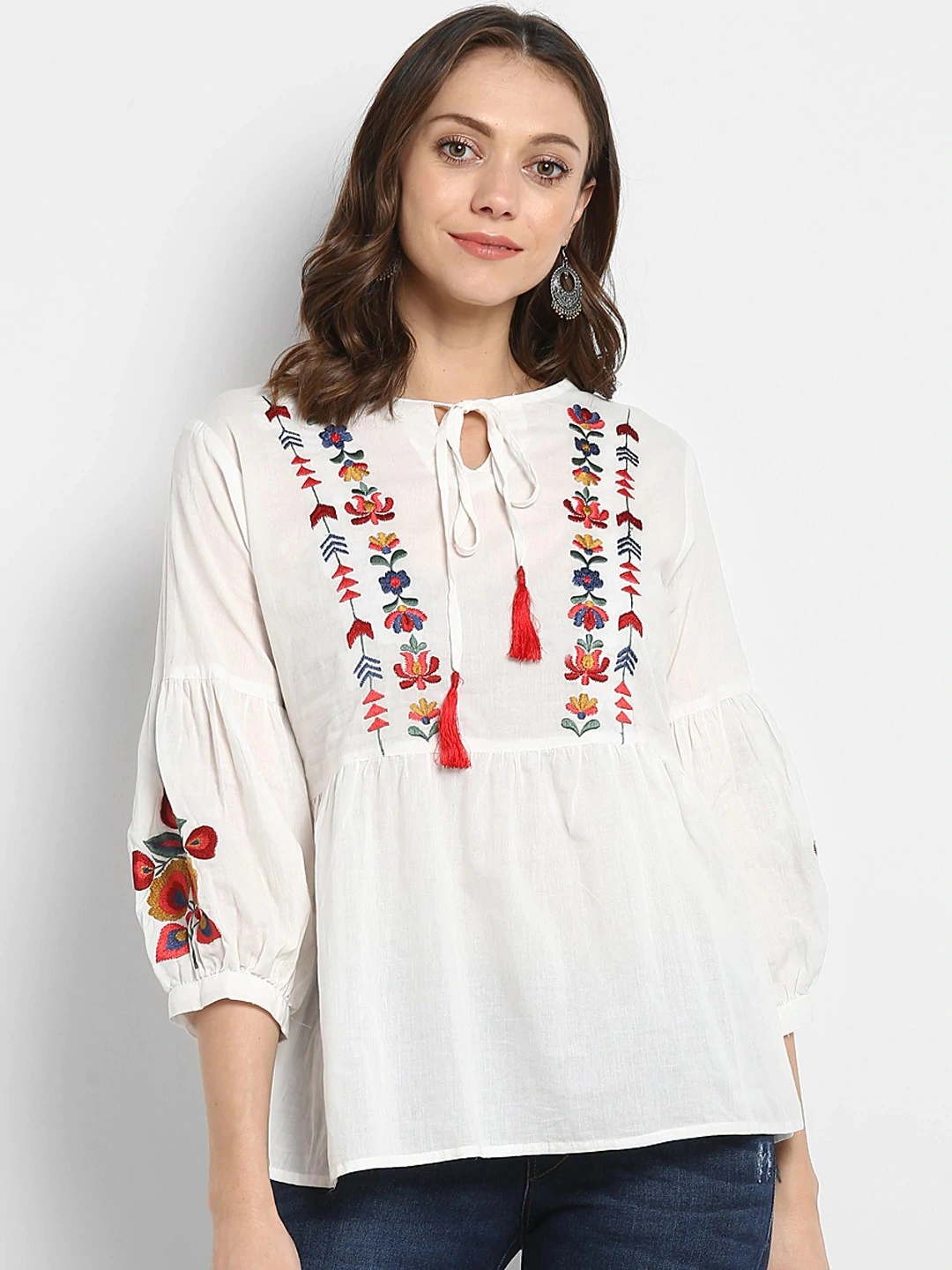 Bhama Couture Women White Printed A-Line Top-TOP071_S