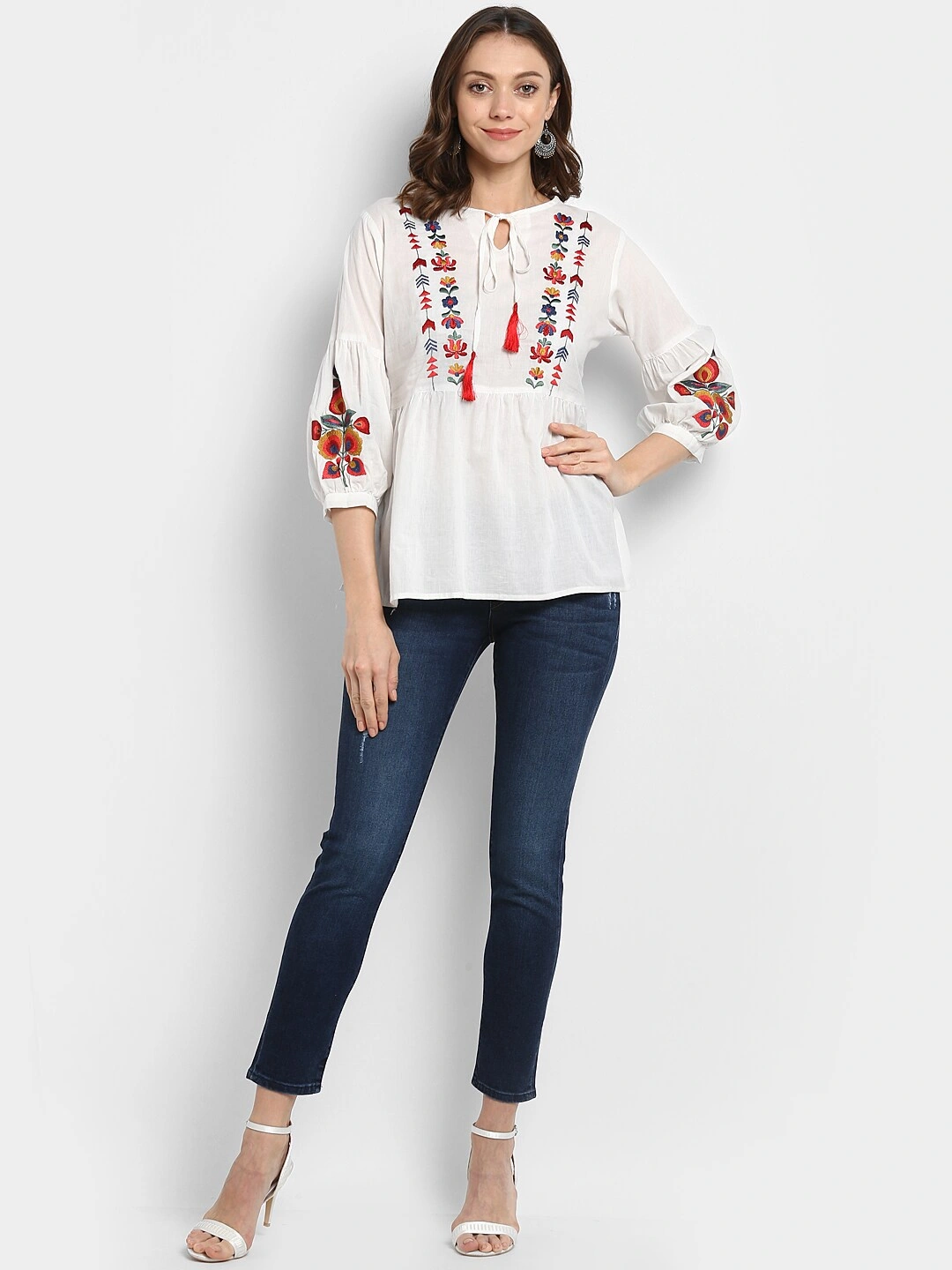 Bhama Couture Women White Printed A-Line Top-S-4