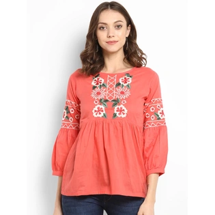 Bhama Couture Women Peach-Coloured Embellished Empire Top