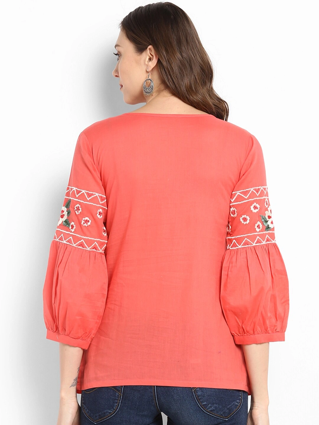 Bhama Couture Women Peach-Coloured Embellished Empire Top-L-2