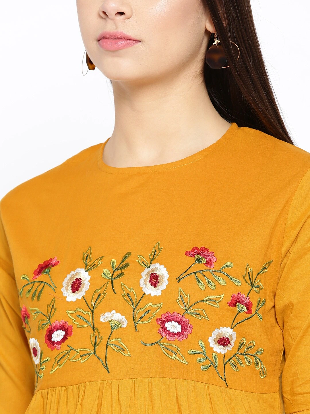 Bhama Couture Women Mustard Yellow Embroidered Empire Top-L-3