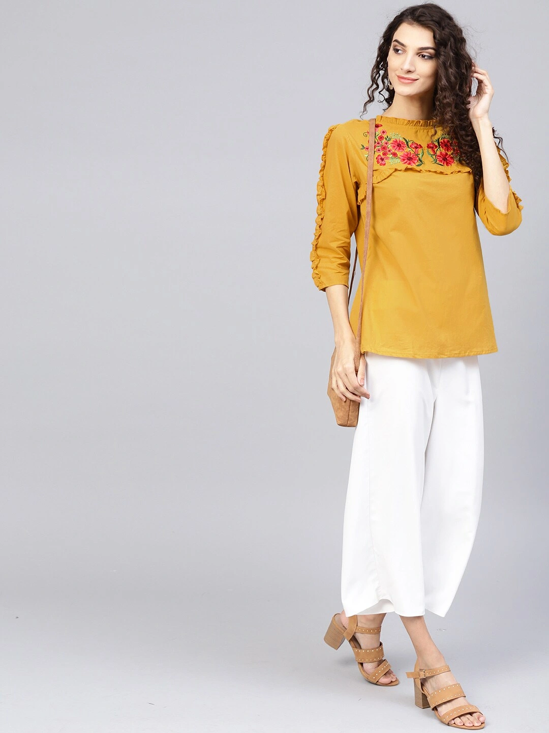 Bhama Couture Women Mustard Yellow Solid A-Line Top-L-4