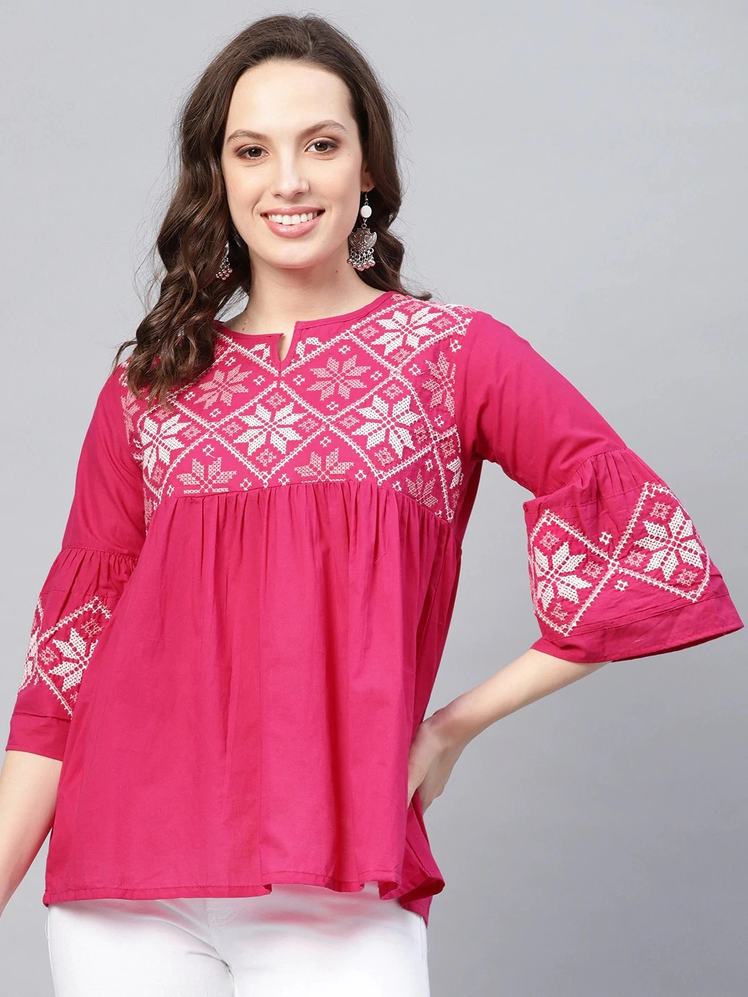 Bhama Couture Women Pink Embroidered Empire Top-TOP106_L