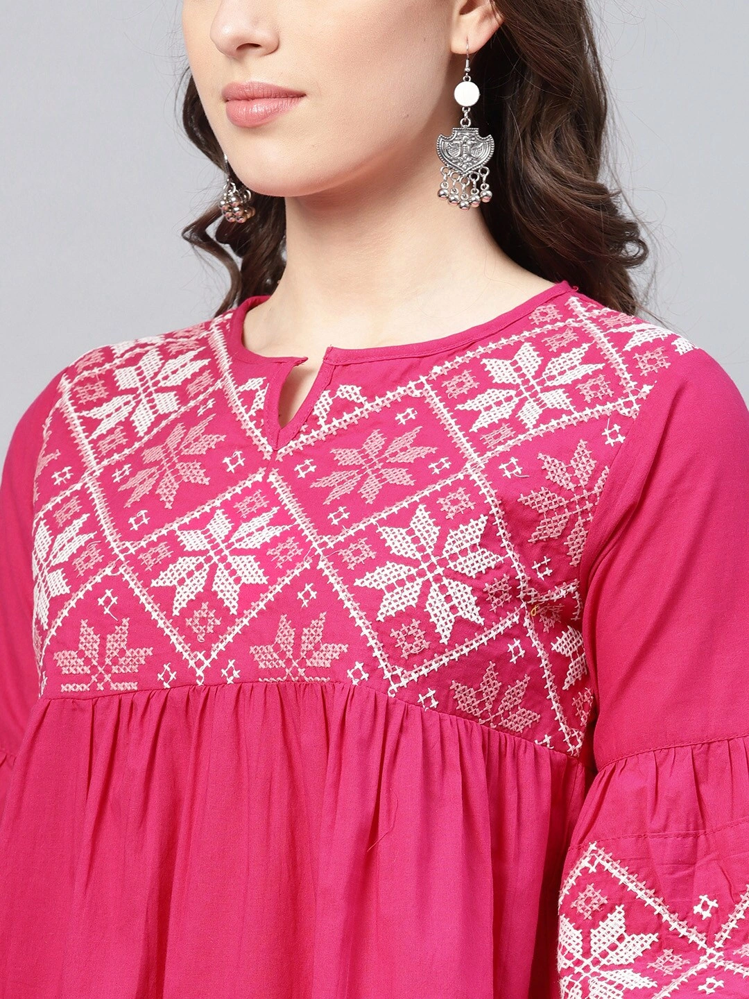 Bhama Couture Women Pink Embroidered Empire Top-L-3