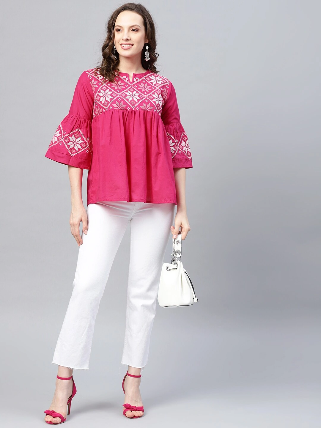 Bhama Couture Women Pink Embroidered Empire Top-L-4