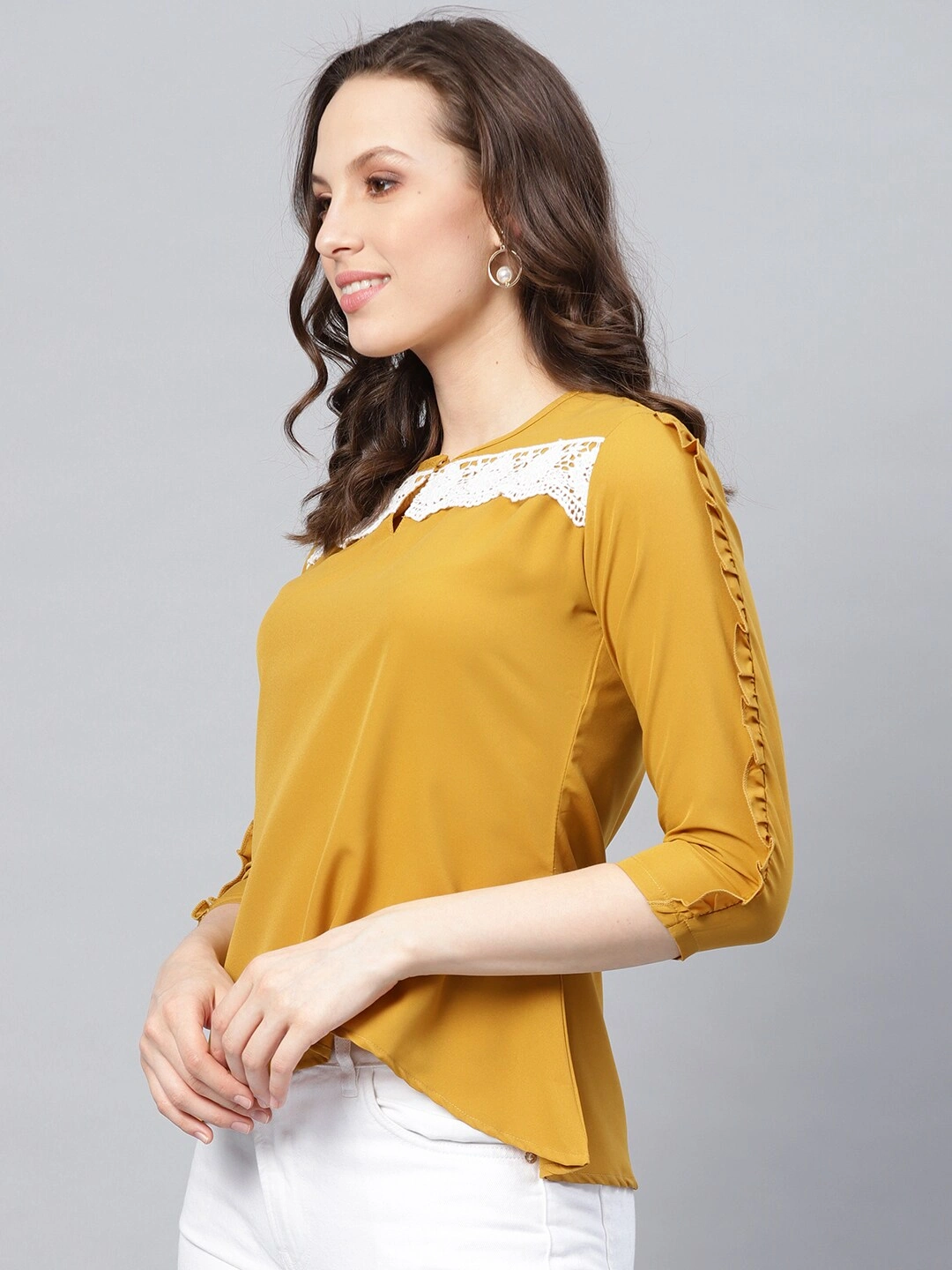 Bhama Couture Women Mustard Yellow Solid High-Low Top-L-1