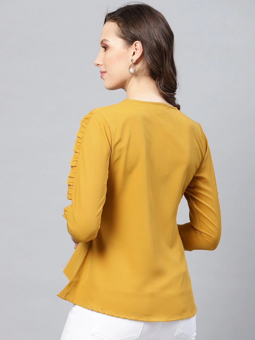 Bhama Couture Women Mustard Yellow Solid High-Low Top-L-2