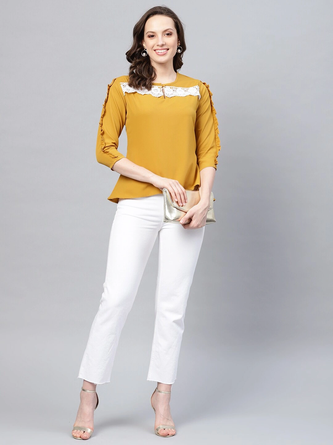 Bhama Couture Women Mustard Yellow Solid High-Low Top-L-4