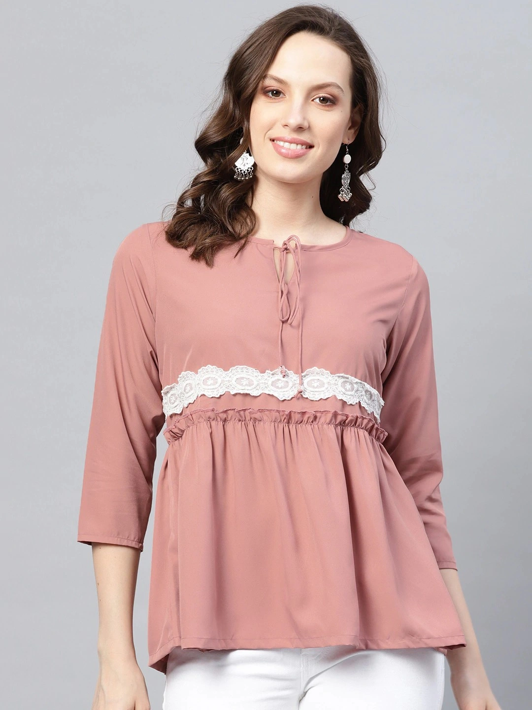 Bhama Couture Women Dusty Pink Solid A-Line Top-TOP110_L