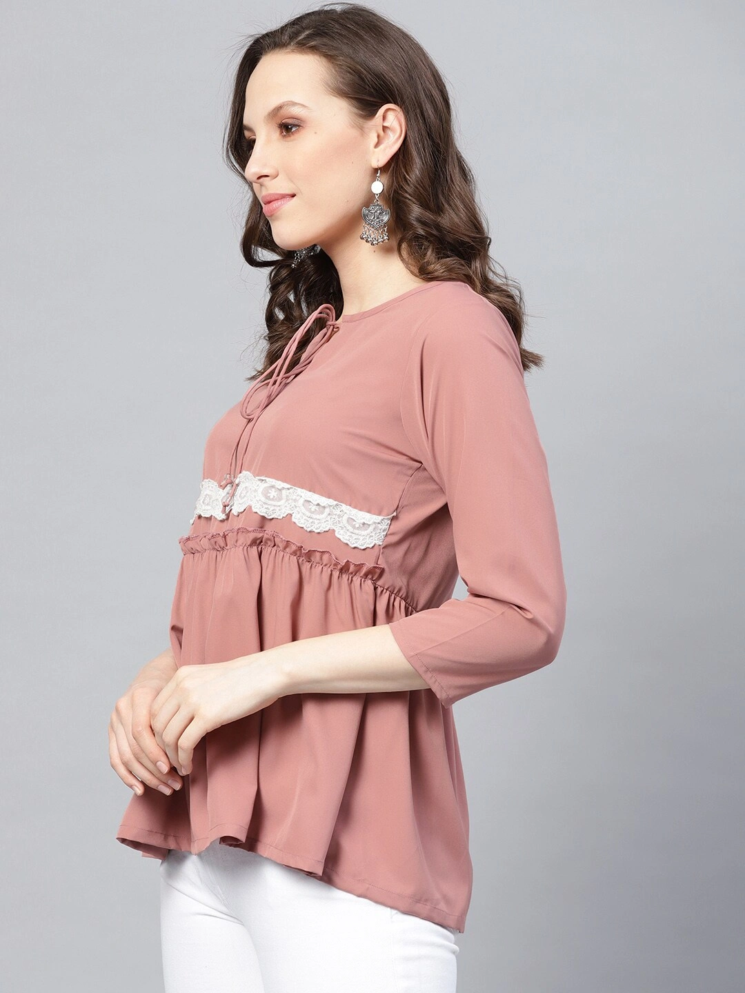 Bhama Couture Women Dusty Pink Solid A-Line Top-L-1