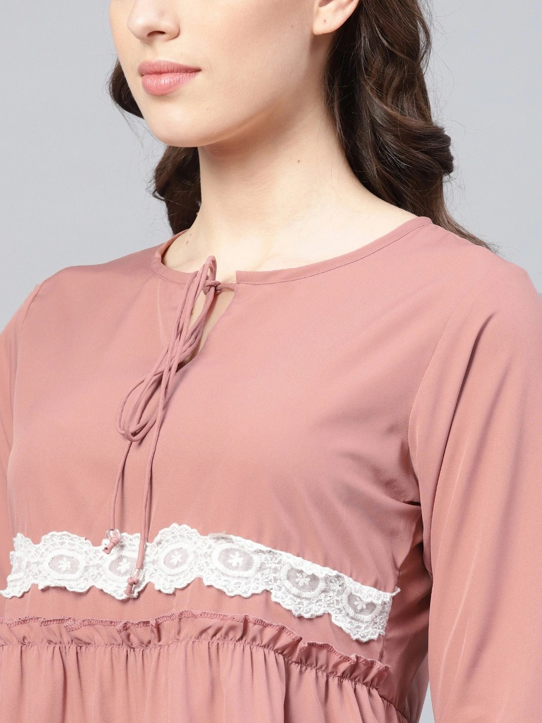 Bhama Couture Women Dusty Pink Solid A-Line Top-L-3