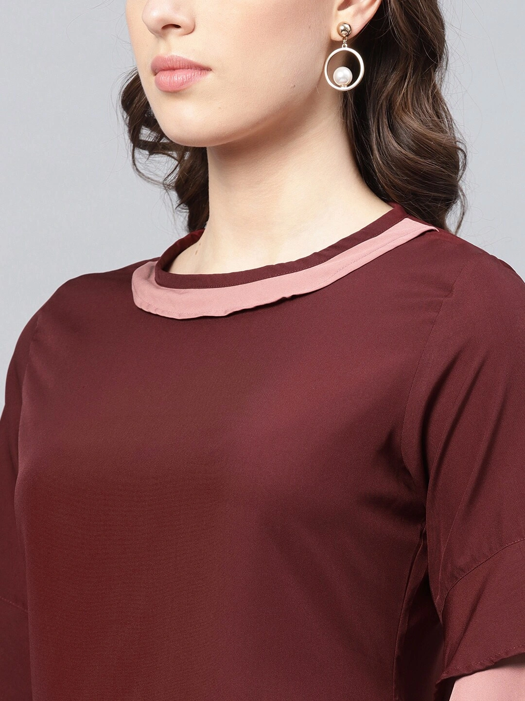 Bhama Couture Women Burgundy Solid A-Line Top-L-3