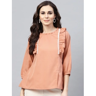 Bhama Couture Women Peach-Coloured Solid A-Line Top