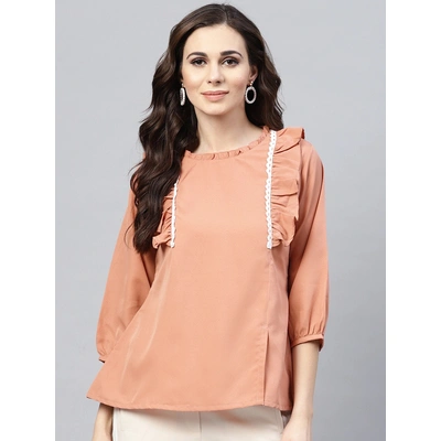 Bhama Couture Women Peach-Coloured Solid A-Line Top