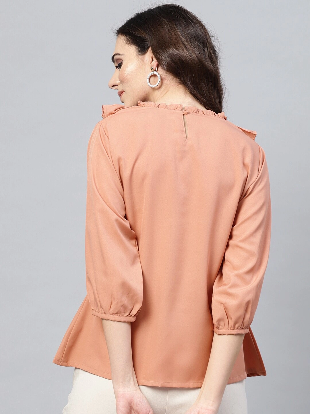 Bhama Couture Women Peach-Coloured Solid A-Line Top-L-2