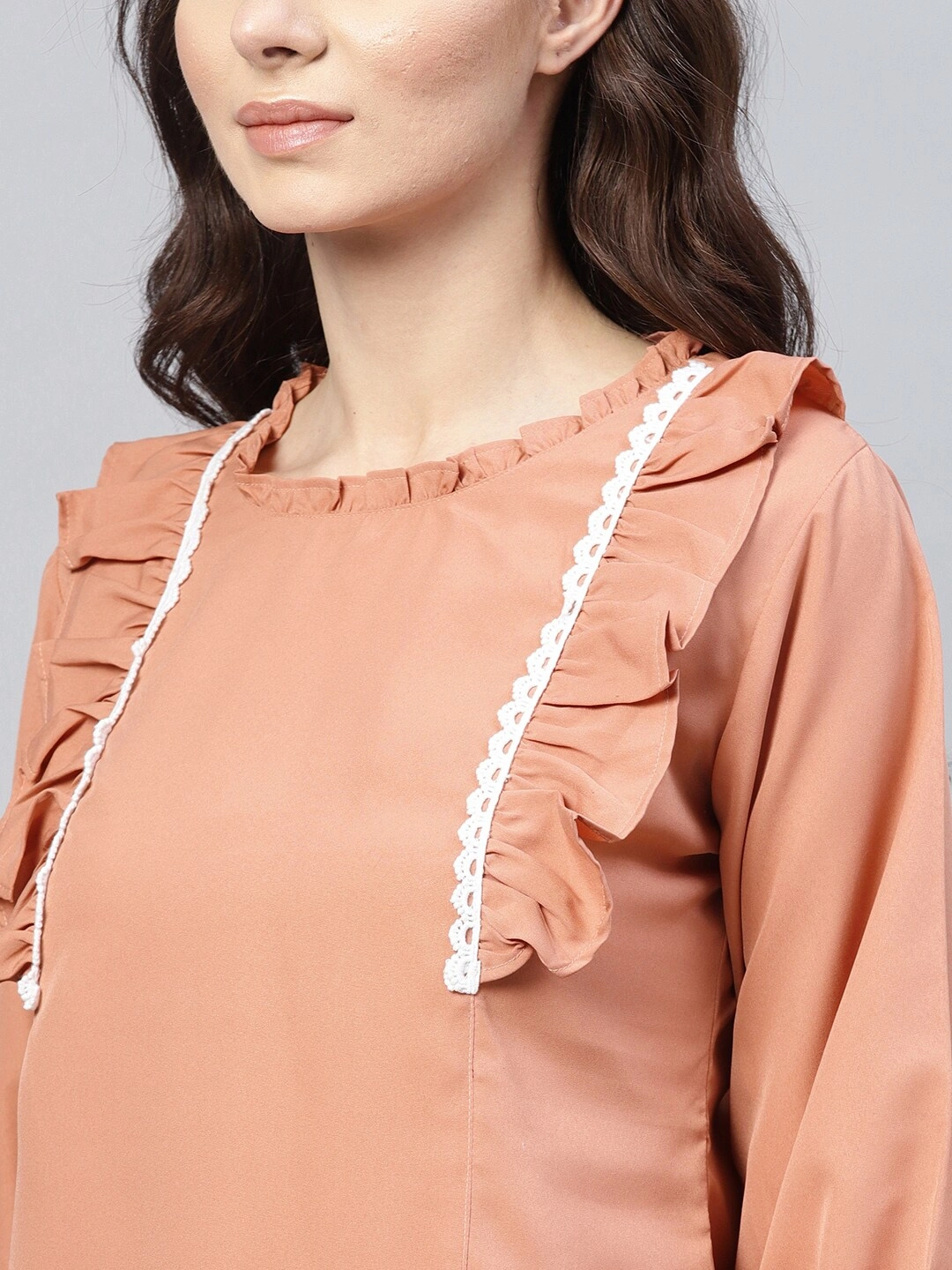 Bhama Couture Women Peach-Coloured Solid A-Line Top-M-3