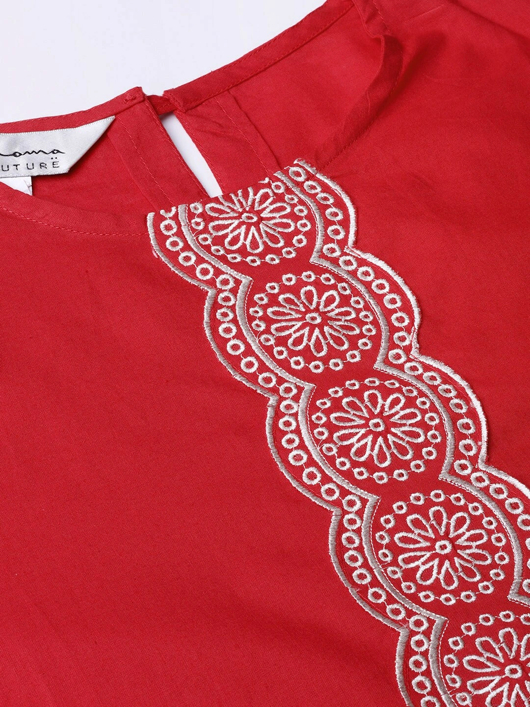 Bhama Couture Women Red &amp; White Embroidered Detail Empire Top-M-3