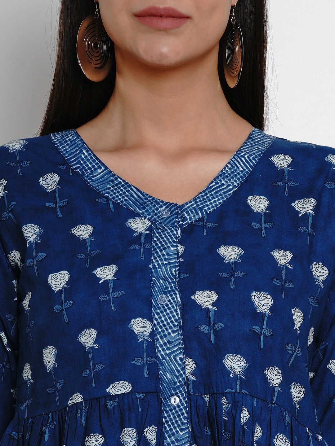 Bhama Couture Women Blue Printed Peplum Top-L-3