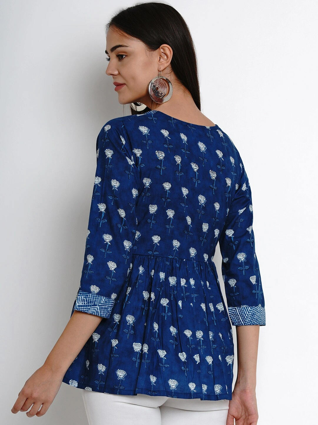 Bhama Couture Women Blue Printed Peplum Top-XL-2