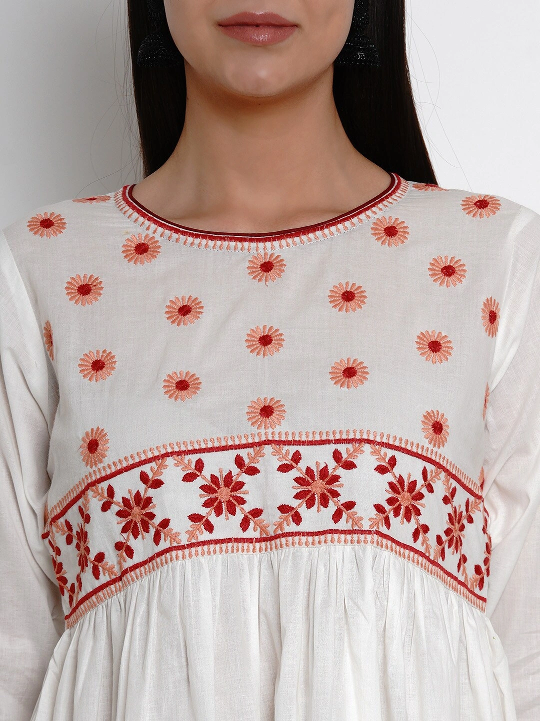 Bhama Couture Women White Embroidered Peplum Top-L-3