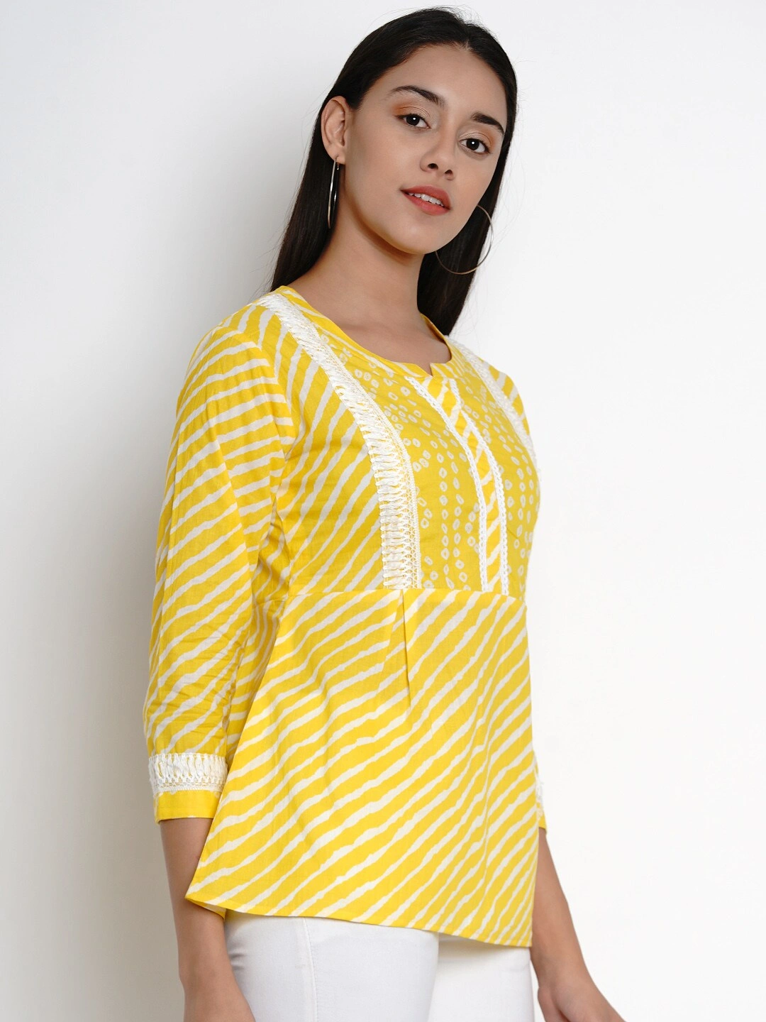 Bhama Couture Women Yellow Printed Top-XL-2