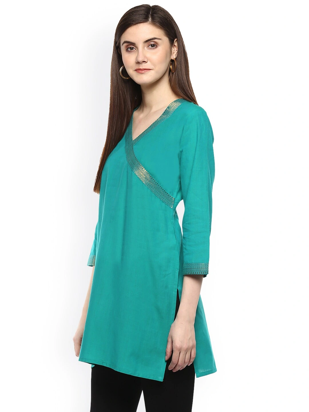 Bhama Couture Sea Green Handloom Mangalgiri Solid  Tunic-M-1