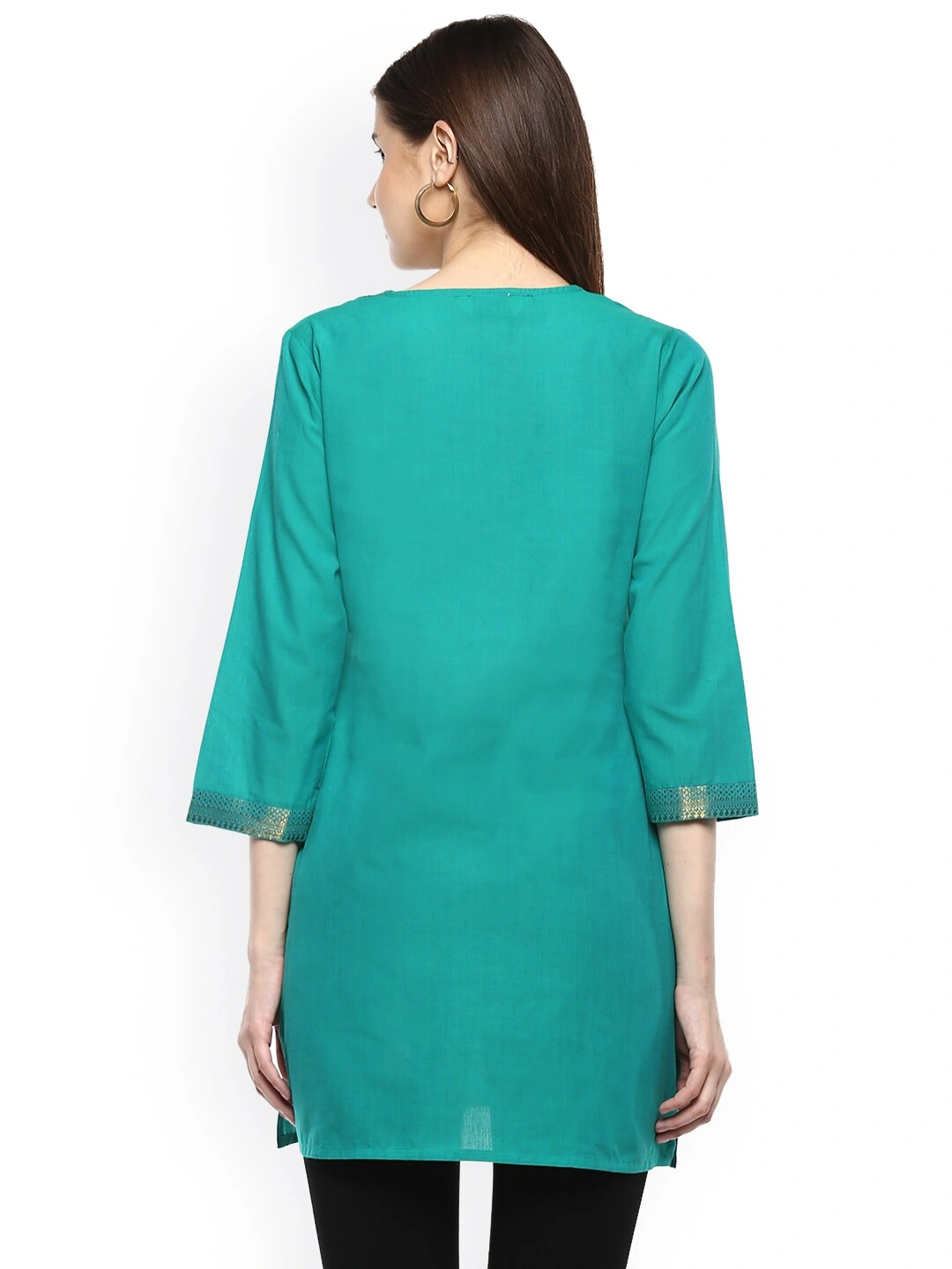 Bhama Couture Sea Green Handloom Mangalgiri Solid  Tunic-M-2