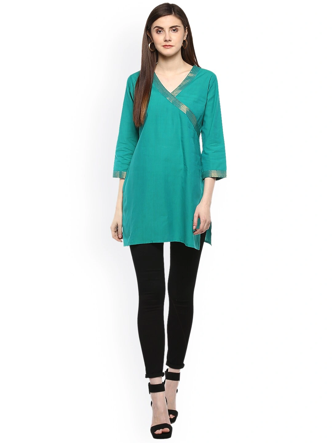 Bhama Couture Sea Green Handloom Mangalgiri Solid  Tunic-M-4