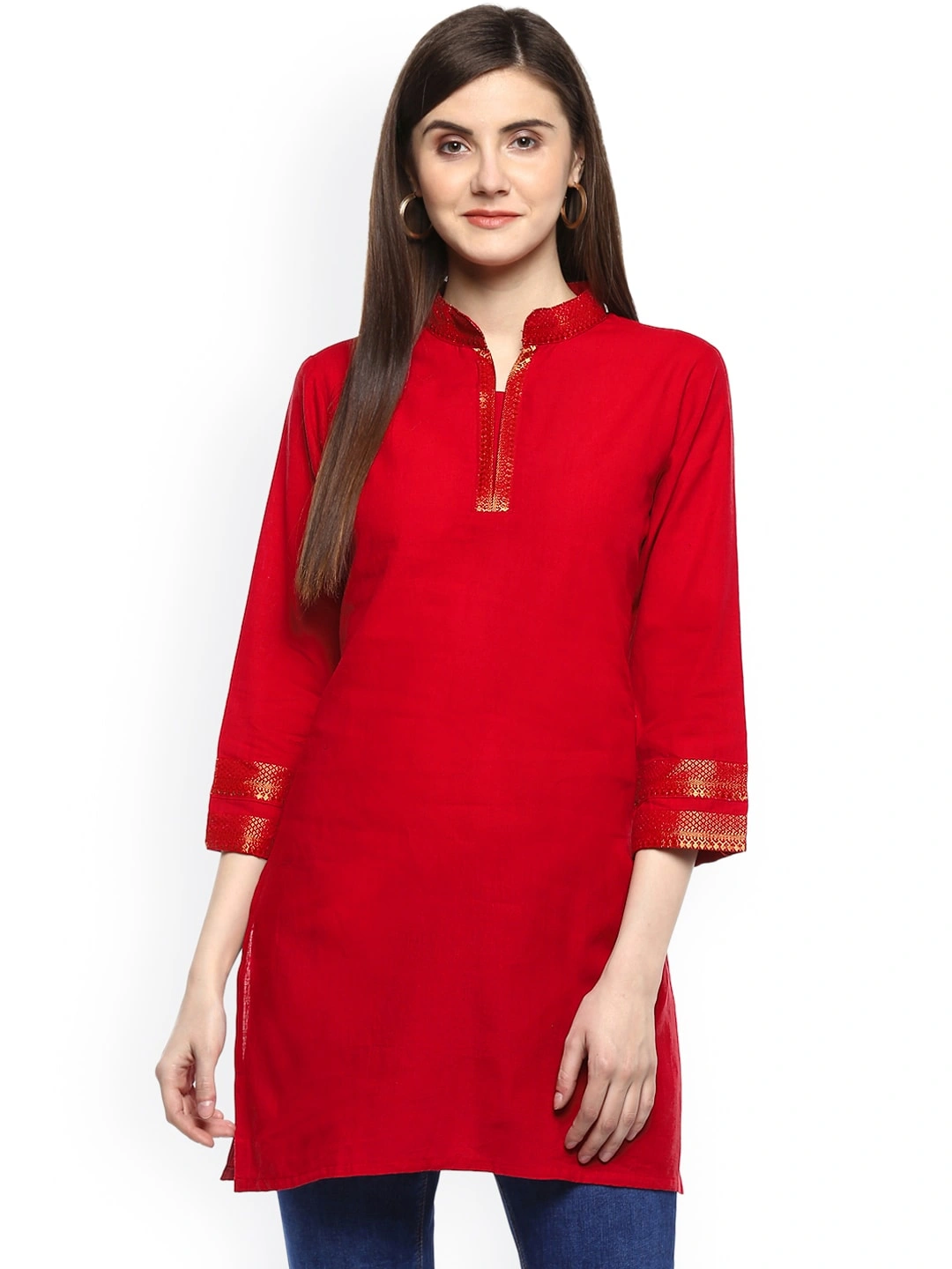 Bhama Couture Red Handloom Mangalgiri Solid Tunic-BHND014_L