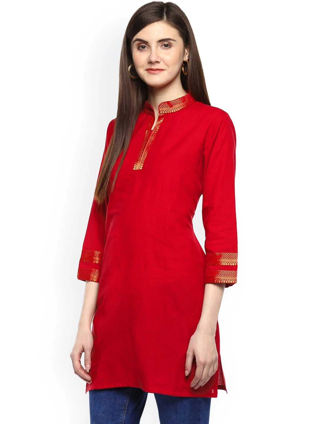 Bhama Couture Red Handloom Mangalgiri Solid Tunic-L-1