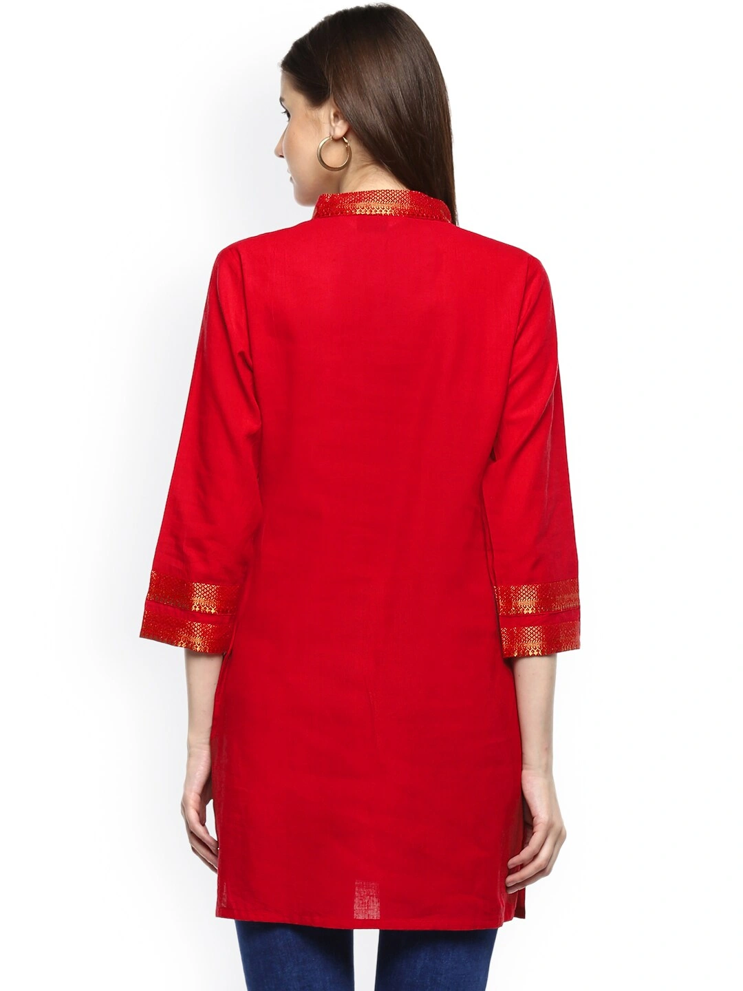 Bhama Couture Red Handloom Mangalgiri Solid Tunic-L-2