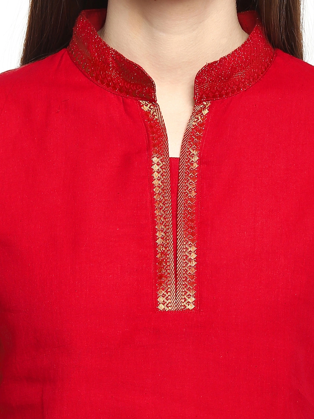 Bhama Couture Red Handloom Mangalgiri Solid Tunic-L-3